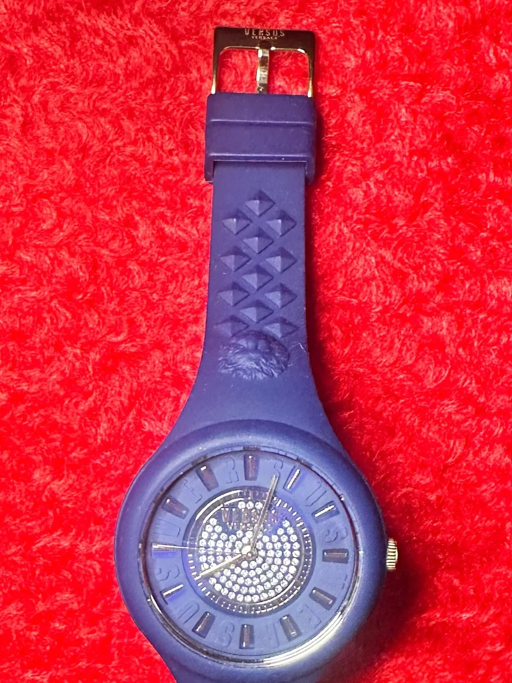 Versace Versus Navy Blue Silicone Watch with Gold Accents